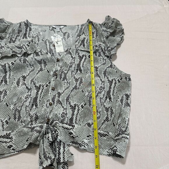 NWT Express Womens Blouse Snake Python Front Tie Ruffled Soft Rayon Top Size L - Picture 8 of 10